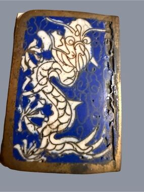 Vintage Asian Cloisonné Dragon Matchbox Holder Brass Enamel Match Safe Signed
